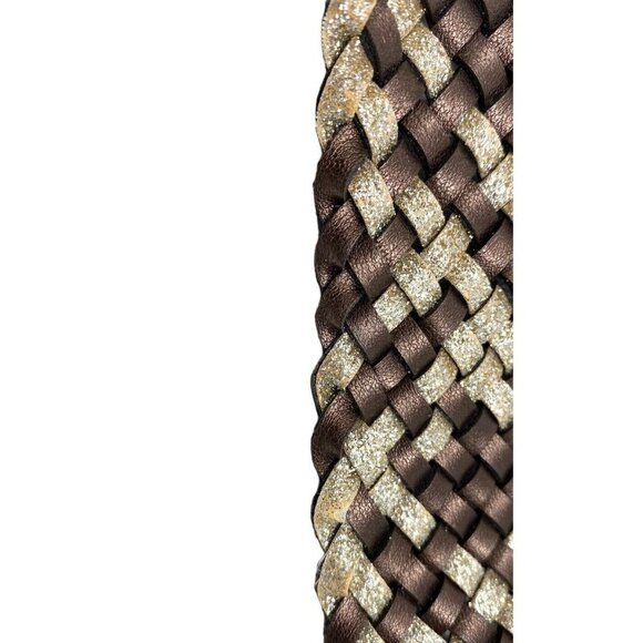 Bohemian Women Woven Metallic Brown Glitter Gold Circular Floral Buckle 40" Long - Picture 6 of 6
